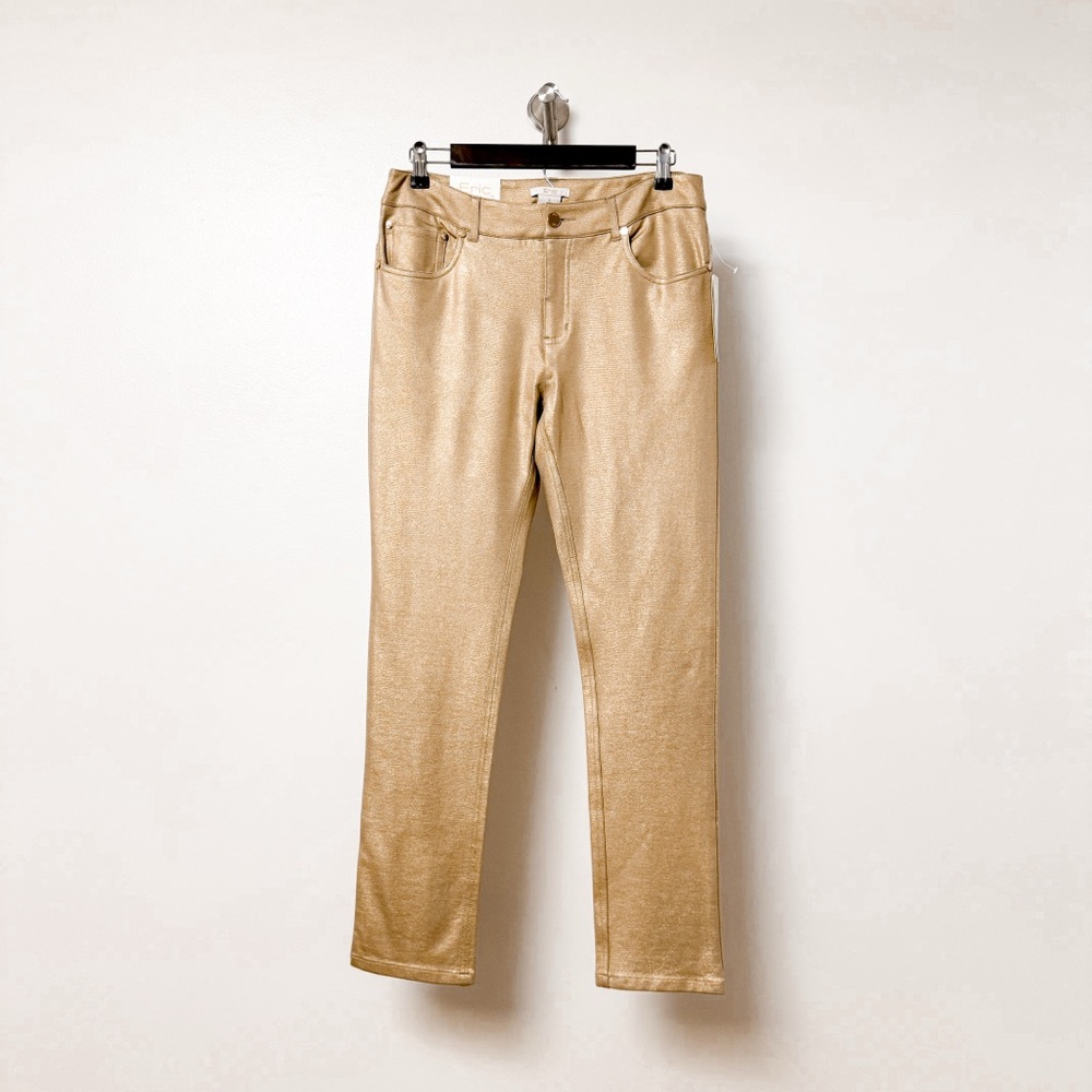 ERIC Jenny Tummy Control‎ Mid Rise Gold Shimmer Holiday Casual Chic Jean Pants 8